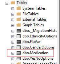 Picture showing the New Medication Table Added. 